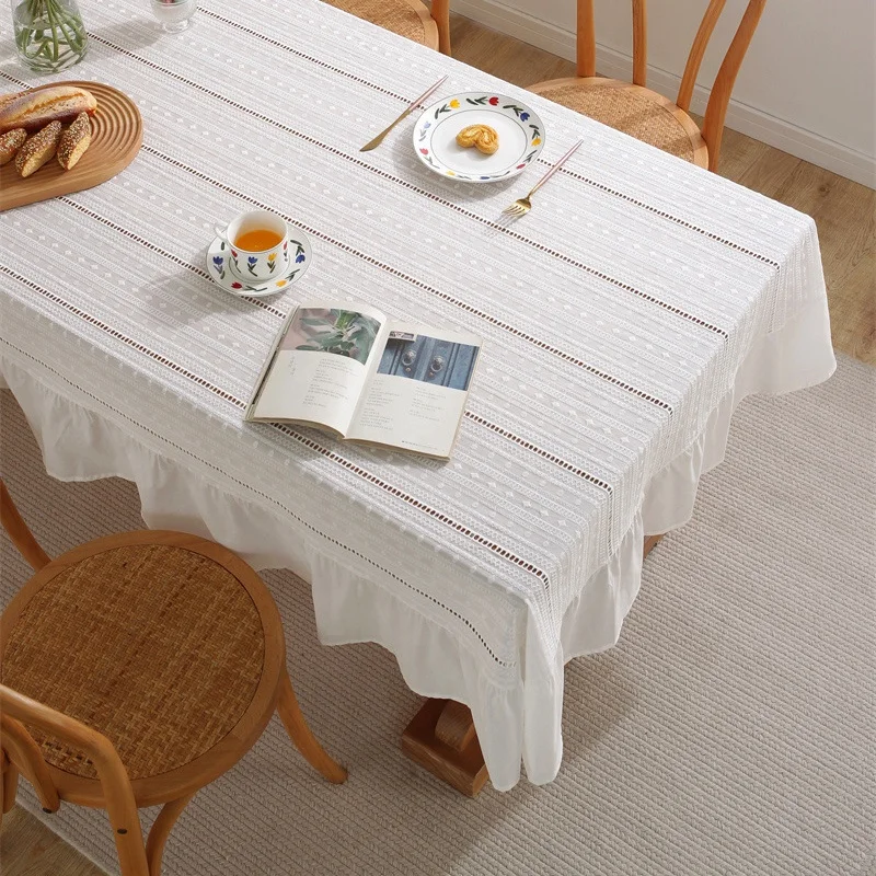 DUOLAI White 100% French Linen Tables Linens With Embroidery hotel/party/wedding restaurant flax linen tablecloth