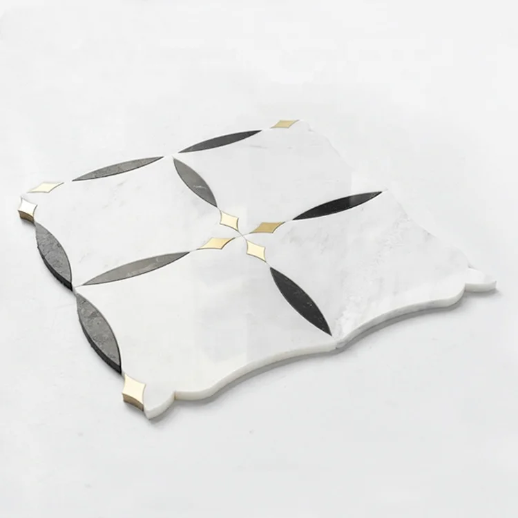 Bathroom Luxury Tiles Waterjet Marble Mosaic Stainless Gold Mosaic Flooring Tile