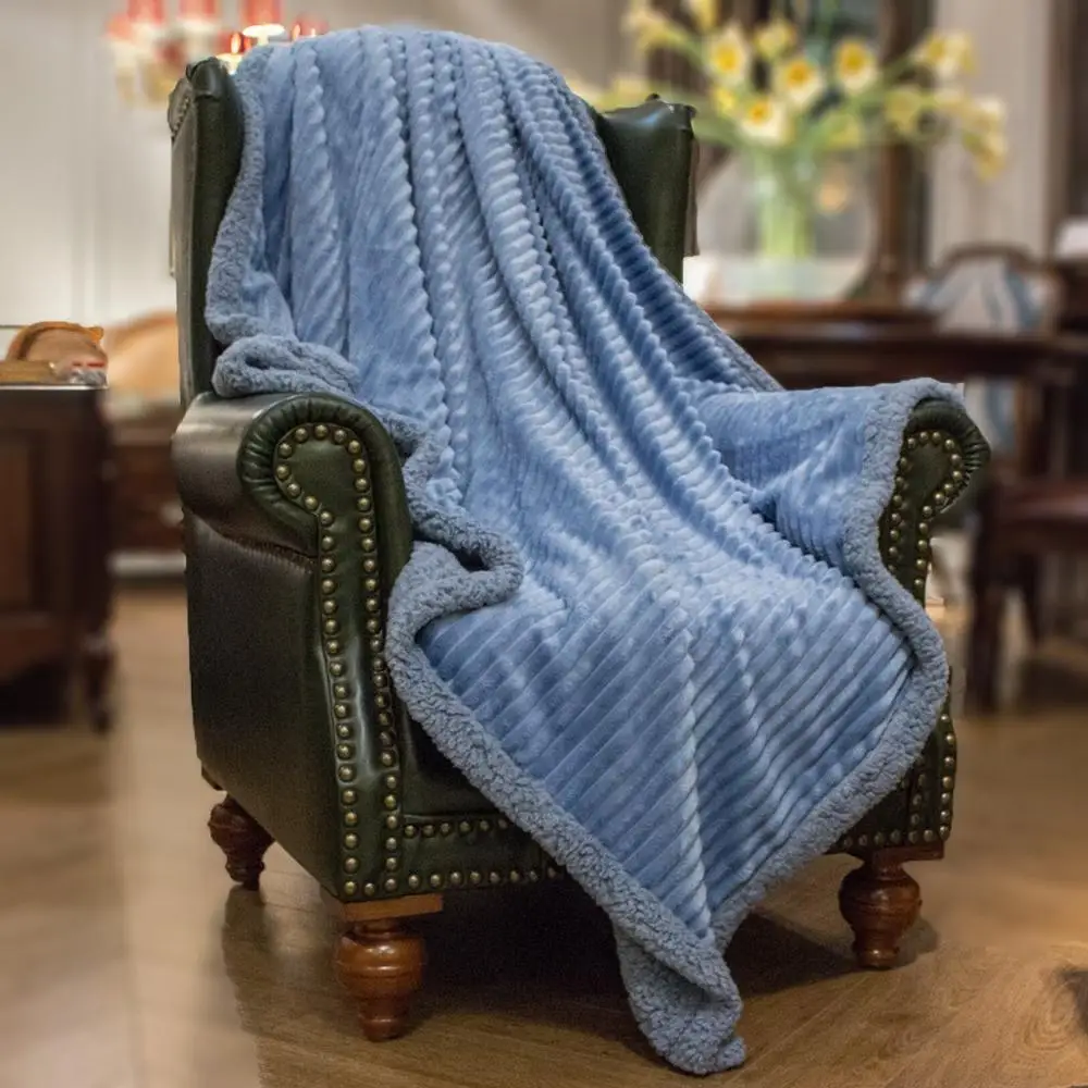 
100% polyester flannel stripe jacquard sherpa throw blanket 