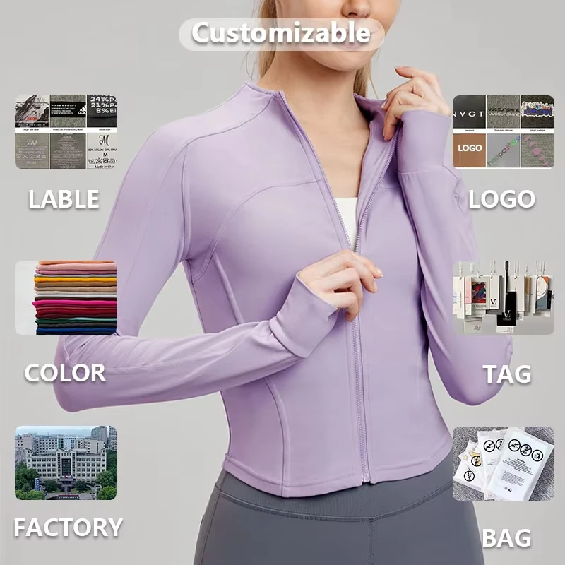 MAYYOUNG Slimming Wholesale Fitness Sportswear Women Plus Size Running Yoga Gym Jacket with Thumbhole and Zipper