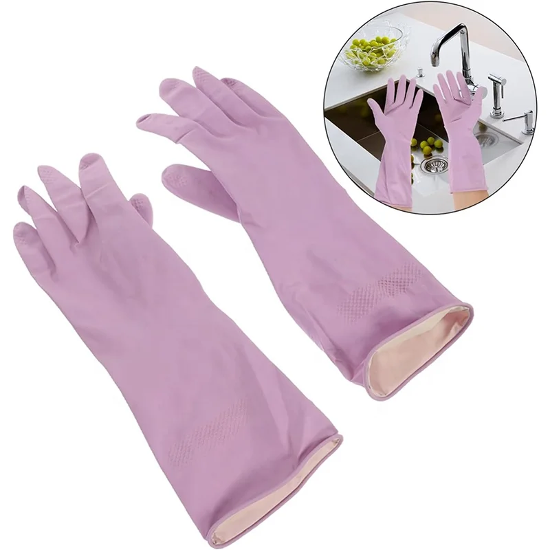 Waterproof Food Preparation Non-Slip Latex Gloves Antiskid Purple Dishwashing Comfortable Cloth Washing Gloves