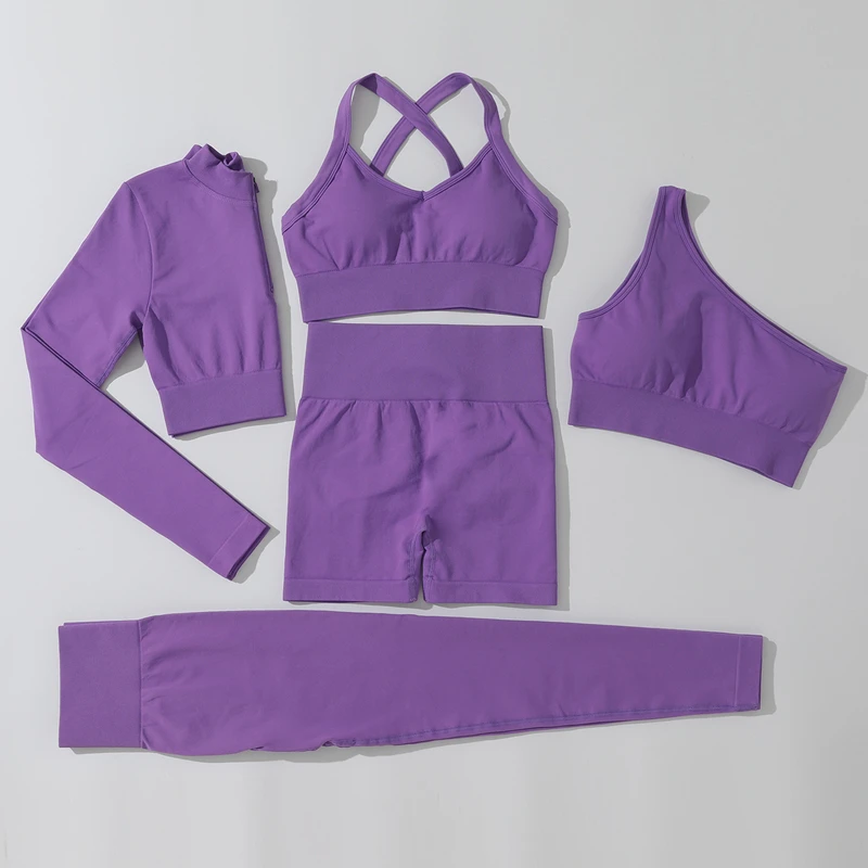 New Workout Set Women Clothing Active Wear Gym Fitness Sets Seamless Yoga Suits One Shoulder Sports Bra Scrunch Butt Leggings