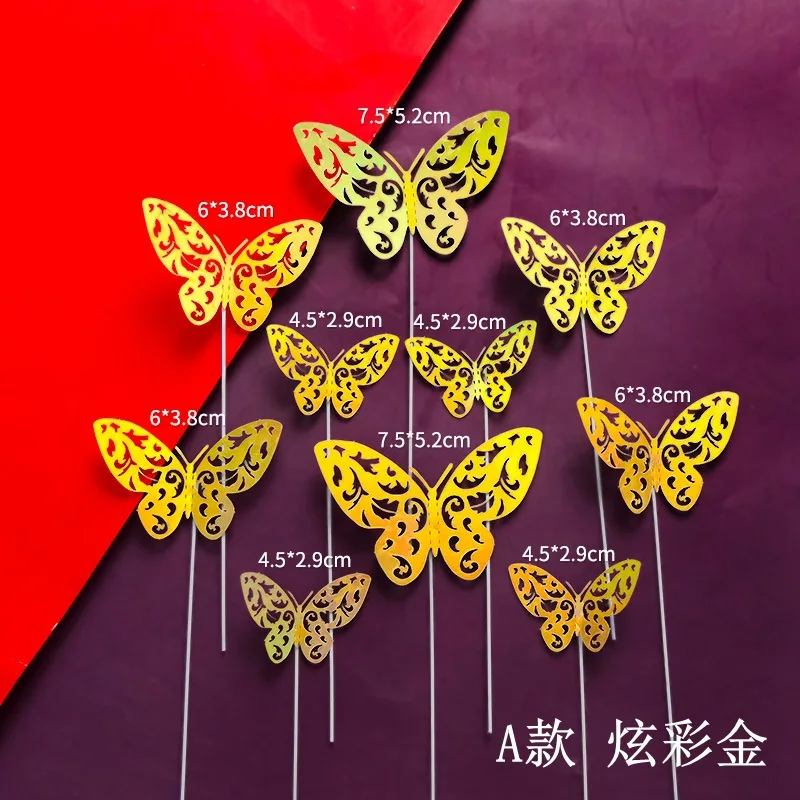 New Arrival 3D Hollow Metal Butterfly Cake Toppers Colorful Gold Silver Design for Birthday Party Cake Decoration