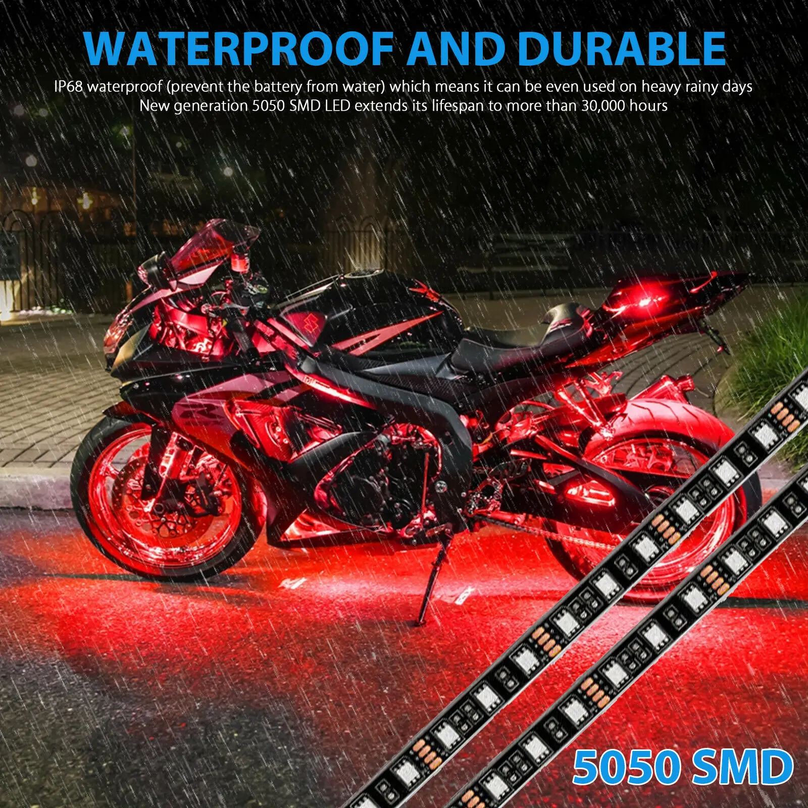 12PCS RGB Bluetooth 12V LED Light Accent Glow Neon Strip APP Control Kit Motorcycle Underglow Light