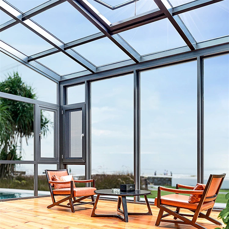 Energy Saving Aluminum Glass Sunroom Customized Winter Garden Greenhouse Sliding Open Style Steel Triangle Waterproof Hotels