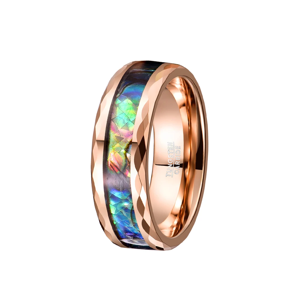 8mm Light Luxury Tungsten Steel Ring with Rose Diamond Edge Set with Abalone Shell Tungsten Steel Ring Finger Ring Jewelry 262