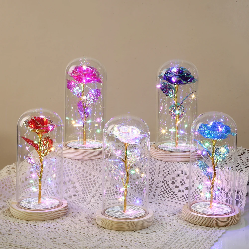 Wholesale  glass dome for roses with led light decoration for wedding event