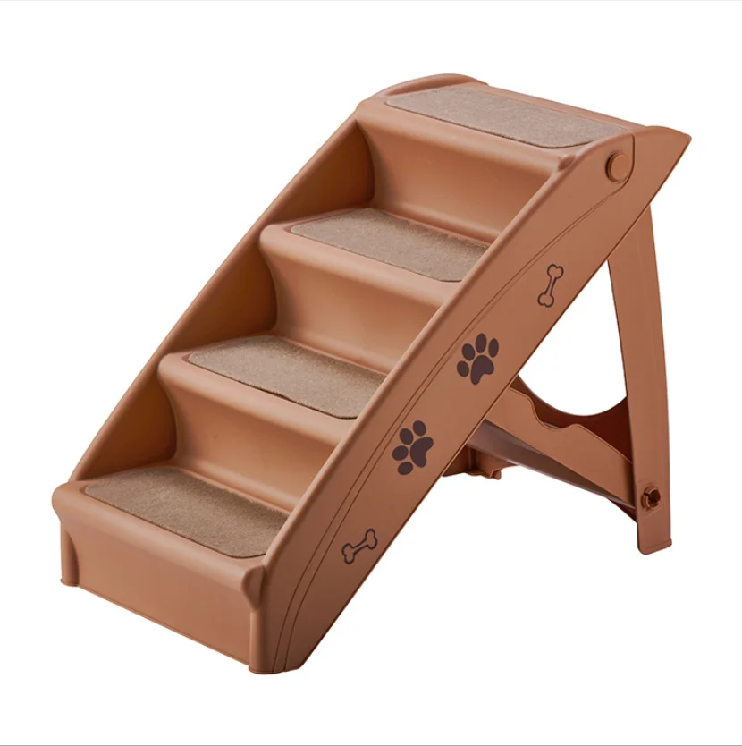 Beige Folding Dog Ladder Plastic Non-slip Pet Steps Dog Stairs