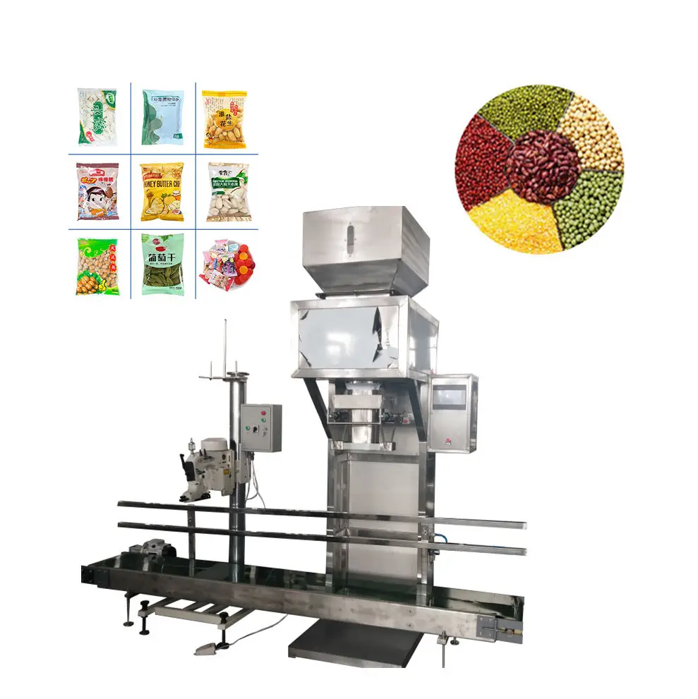 The manufacturer supplies a semi-automatic induction weighing 25Kg rice filling and packaging machine with a grain elevator