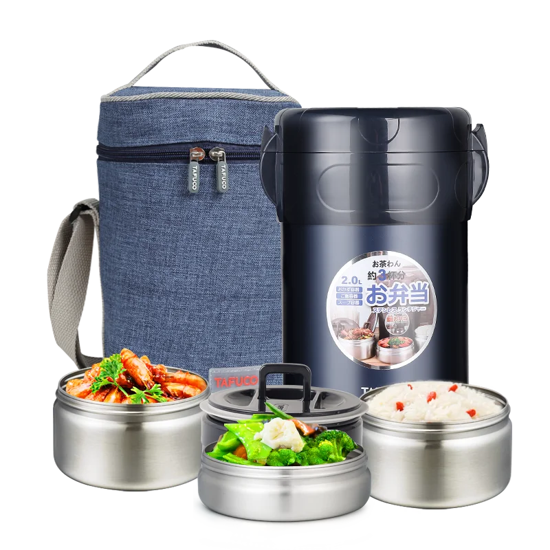 Tafuco Stainless Steel Box Lunch Heat Preservation Food Flask Lunch Box Thermos Food Jar Warmer Compartment Lunch Box With Bag