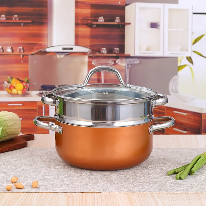 New Stretched Pot Popper Color Ceramic Non Stick Cookware Set Pot Customized 13 Pieces Copper non-stick Cookware Pans Pots Set