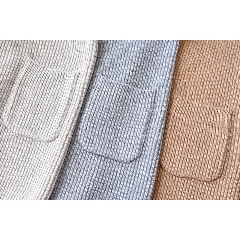 Design Women Cashmere Sweater Cardigan Plus Size Knit Long Pocket Coat