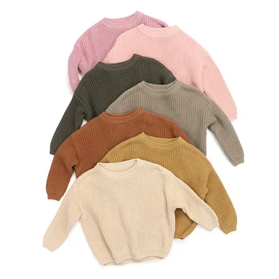Kids Baby Girl Boy solid color Knitted Long Sleeve Autumn Winter Sweater Loose Pullover Casual Tops