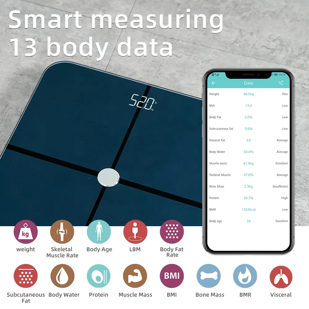 Household High ITO Screen Body Fat Analysis Weighing Scale Smart wireless Body Fat Scale