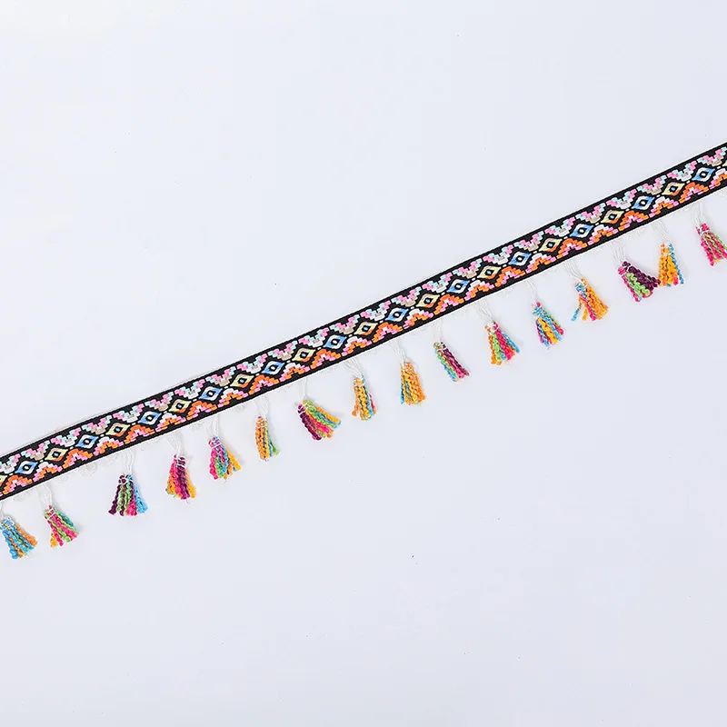 Eco-Friendly jacquard ribbon Design pom pom lace Decorative Tassel fringe lace