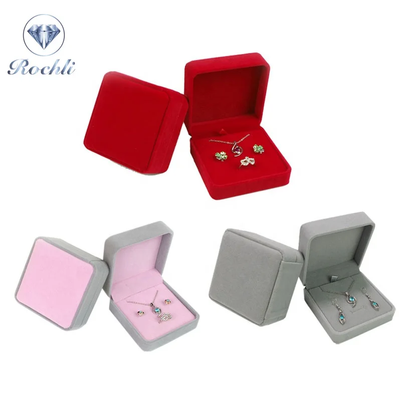 factory price velvet jewelry gift box  small size jewelry set box for earrings rings pendant necklace set