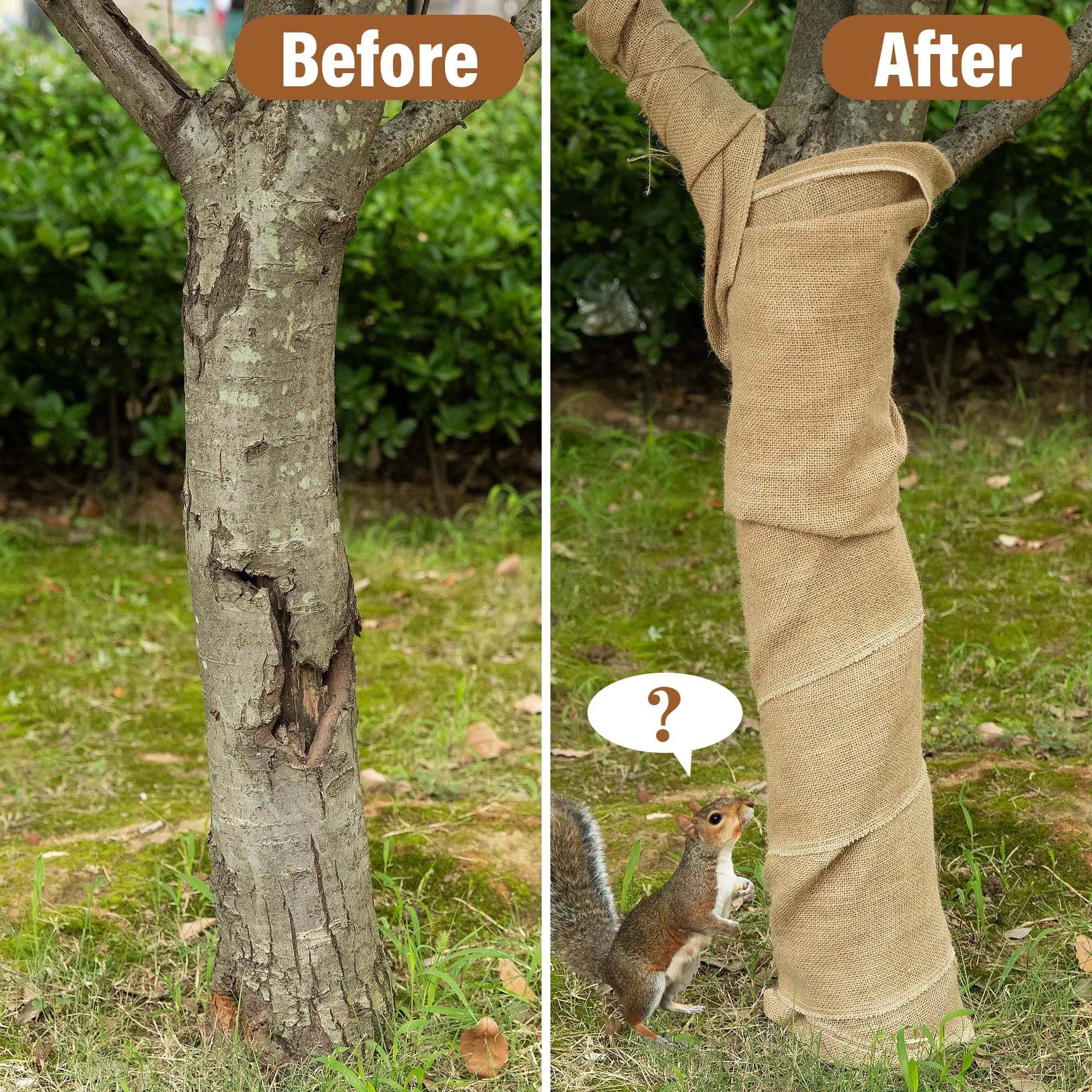 15.7in x 19.7ft Natural Burlap Fabric Tree Wrap Rolls Protection Cloth for Outdoor Trees Jute Fabric