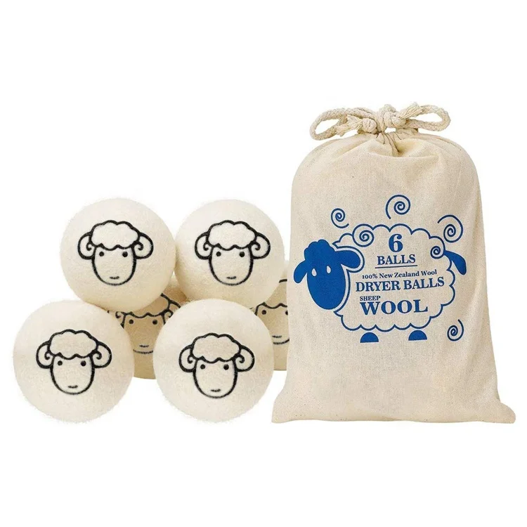 RWS certificated white color cotton bag packaging sheep face dryer wool balls for dryer