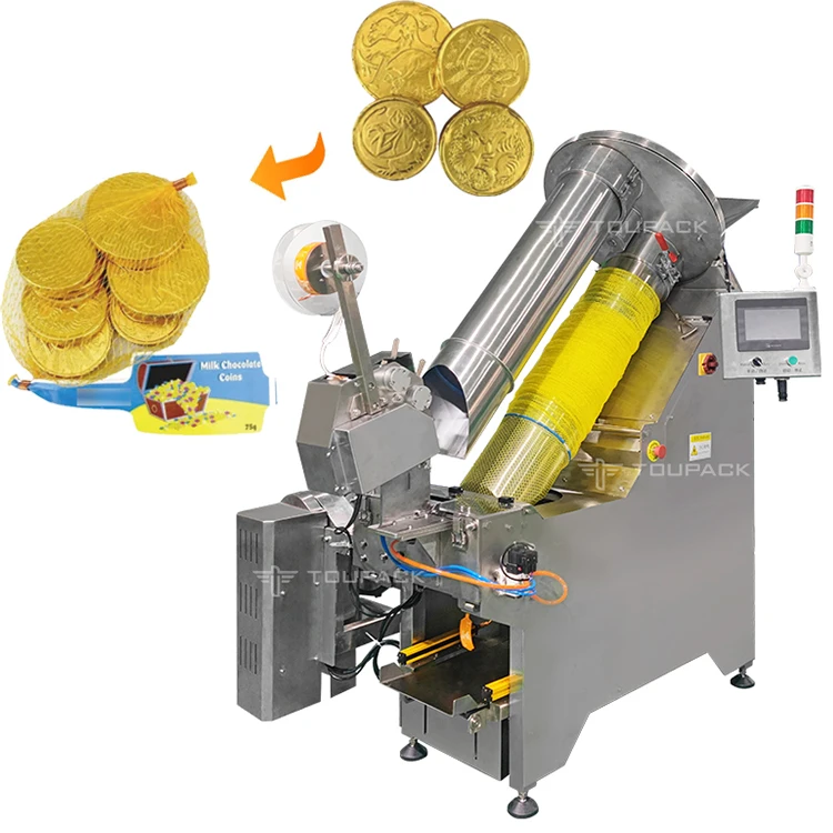 TOUPACK Automatic Net Bag Packing Machine Clipping Machine For Gold Coin Chocolate garlic Mesh Bag Packing Line