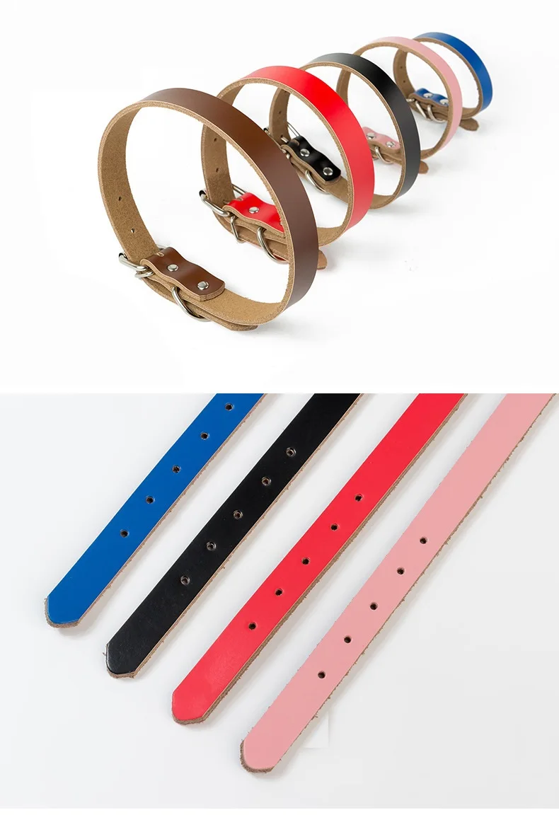 Wholesale Metal Buckle Adjustable Genuine Leather Dog Collars Leather Pet Collars Cow Leather Dog Collar