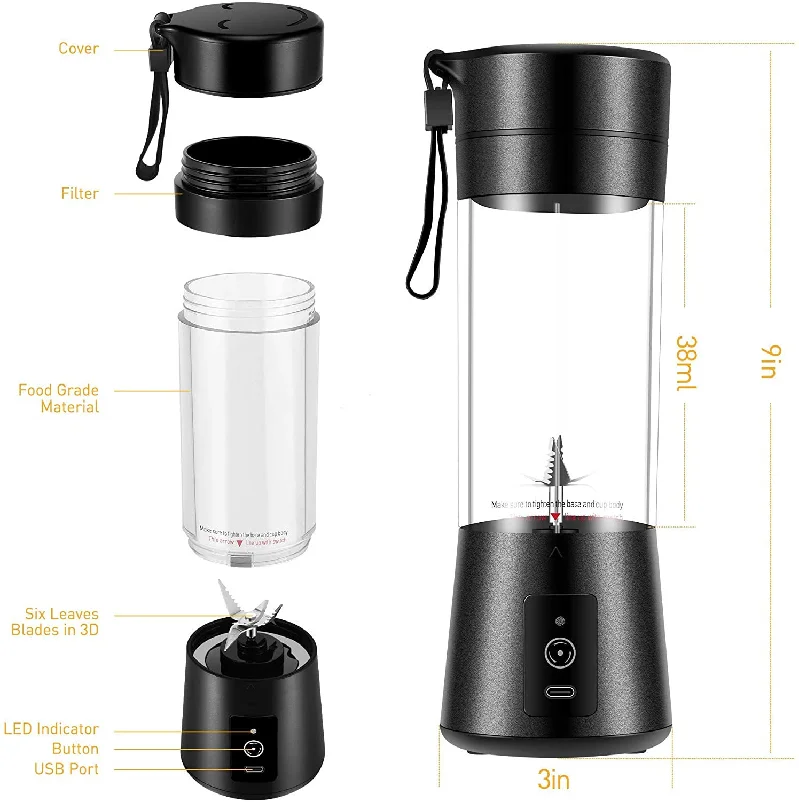 150w 380ml Electric Usb Rechargeable Home Portable Blender 6-blade Portable Juicer With Cup Multifunctional 6s Plastic Mixer Oem