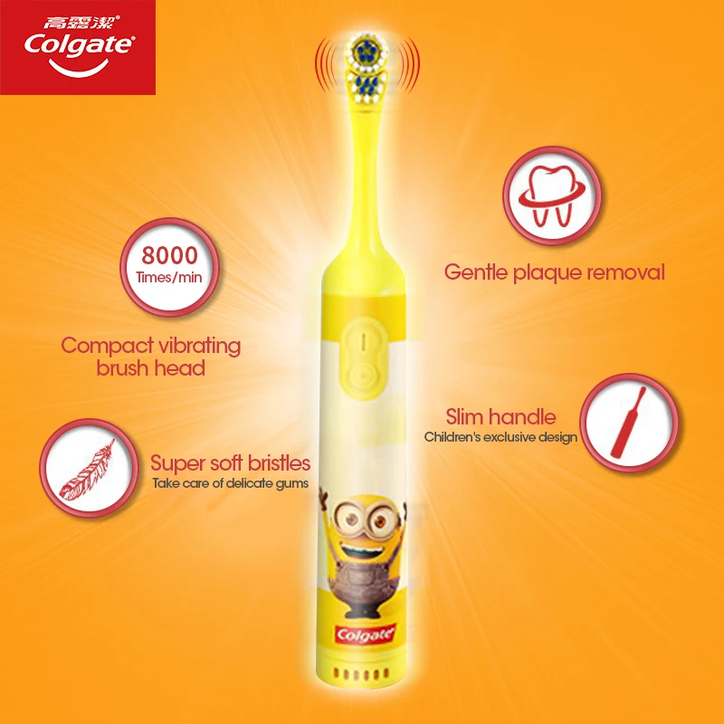 
colgate kids electrical(automatic)toothbrush eco smart,electronic cartoon design,with battery wholesale private brand Multi gear 