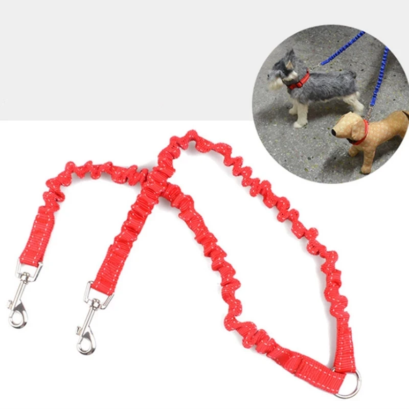 Manufacturer Pet Supplies two hooks double leashes Custom  Reflective Double elastic Pet Dog Leash