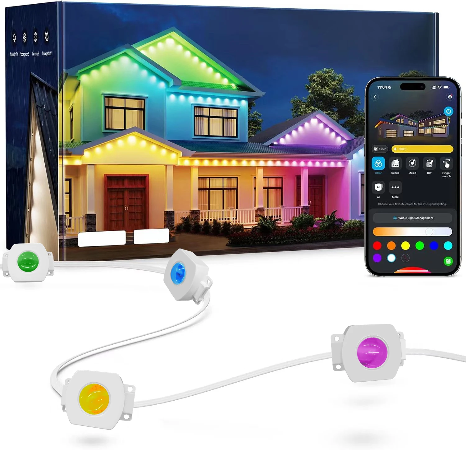 Dream Color RGB Pixel LED String Light 15m Permanent Pixel Light APP Control Christmas Holiday Decoration