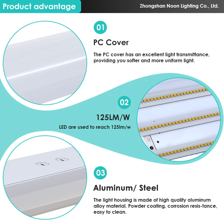 DLC ETL Certified 2FT 4FT Power Selectable 10V Dimmable Suspended Commercial Ceiling Linear Light