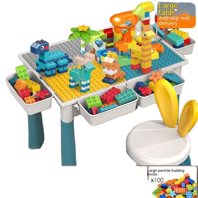 Multifunctional Kids Block Building Table Set Learning Playing Drawing Table Kids Building Block Table And Chair