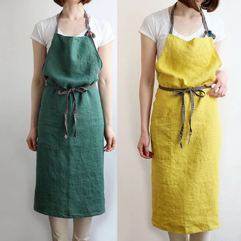 High Quality Linen Cooking Apron Art Upscale Stylish Large Long Fabric Apron Chef Fabric Korea Sleeveless Apron