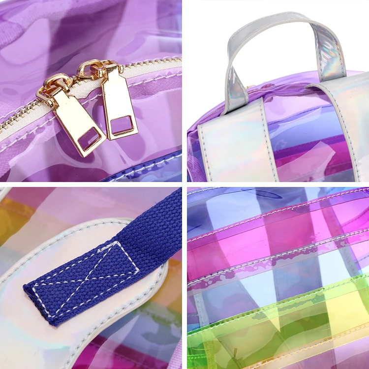 Stylish Women Rainbow Hologram PVC Backpack Girl Colorful Transparent Jelly Backpack