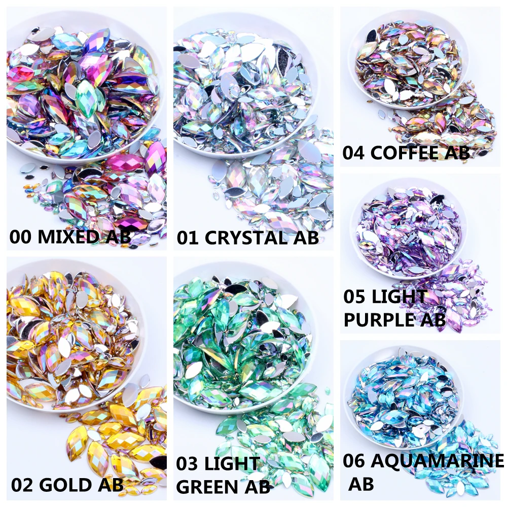 Wholesale Acrylic Flat Back Rhinestones 3x6mm 10000pcs Marquise Earth Facets Dress DIY Jewelry Nails Art Charms Acrylic Gem