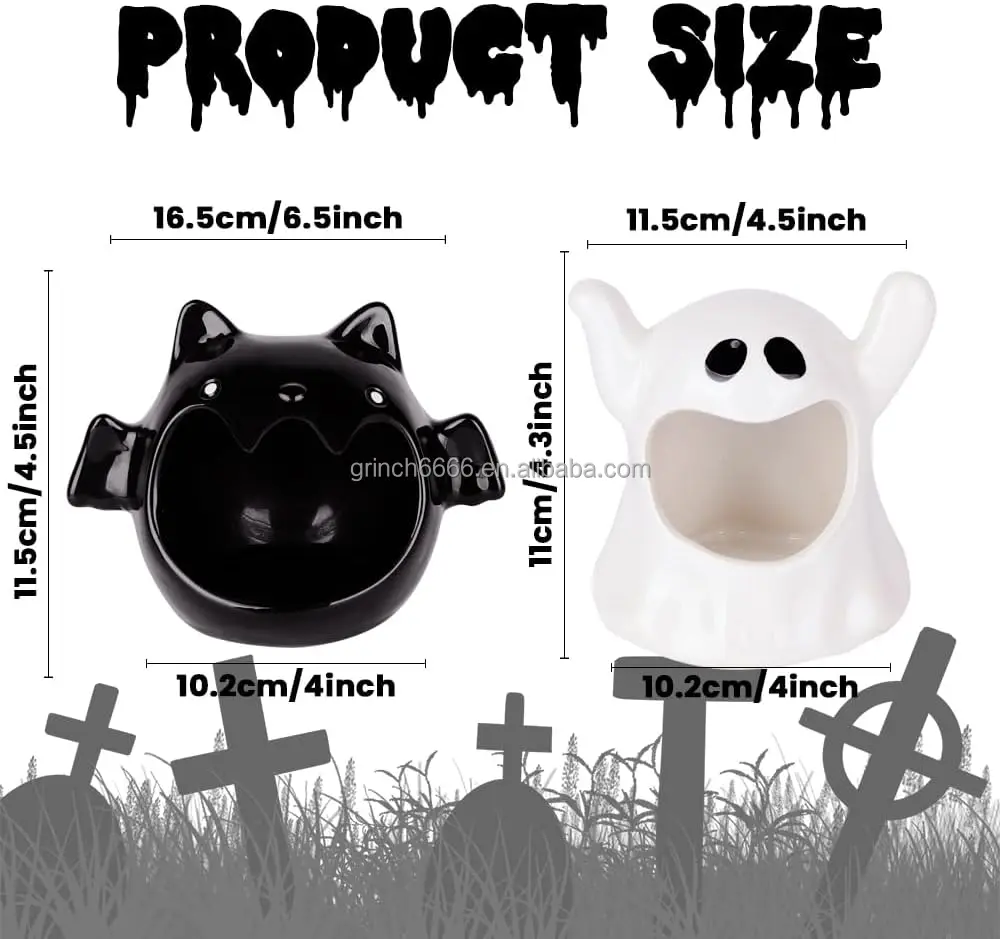 Halloween Candy Dish Candle Holder Bat Ghost Ceramic Dish for Halloween Tiered Tray Ornament Tableware Party Decor