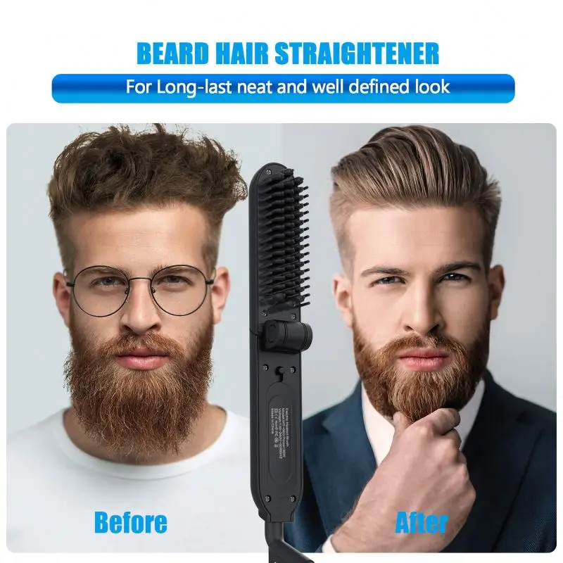 Foldable Electric Beard Straightening Men Quick Styler Oem Foldable Beard Comb Heated Brush Kit Hair Straightener