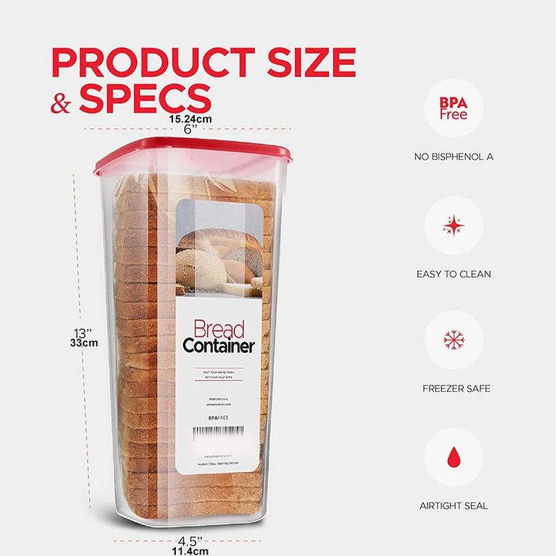 NISEVEN Hot Sale Bread Loaf Storage Dispenser Plastic Sandwich Bread Storage Container with  White Lid Reusable Bread Box