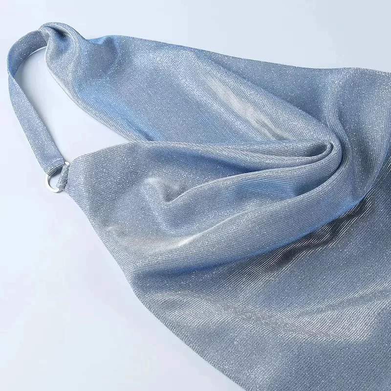 Fashion 2022 new solid color halter neck open back dress slide filament pocket collar dress women casual sparkly party girldress