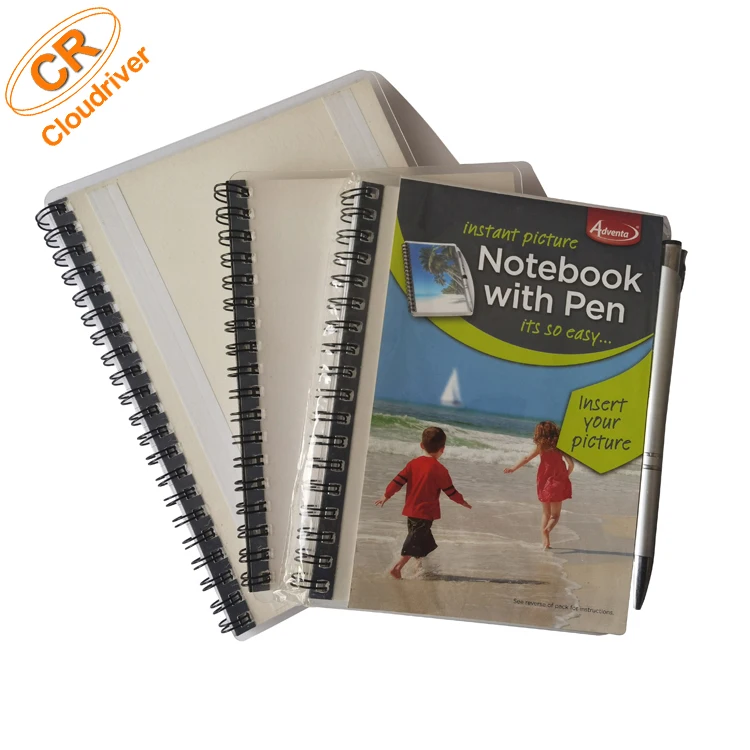 Custom Printing High Quality Photo Frame Clear PP Cover Journal Diary Spiral Notebook With Pen