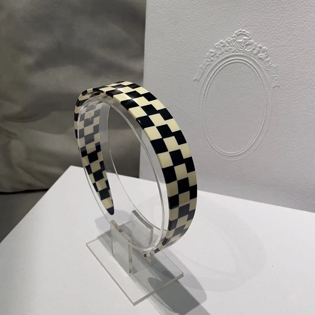 Peichi Trendy black&white checker 25mm wide make up headbands checker acetate and acrylic hair accessories