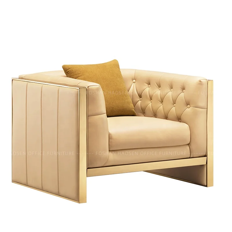 Modern office waiting room sofa brisk Buff Genuine Leather 3 seater and 1seater sofa Hot sale(S043,Buff Genuine Leather)