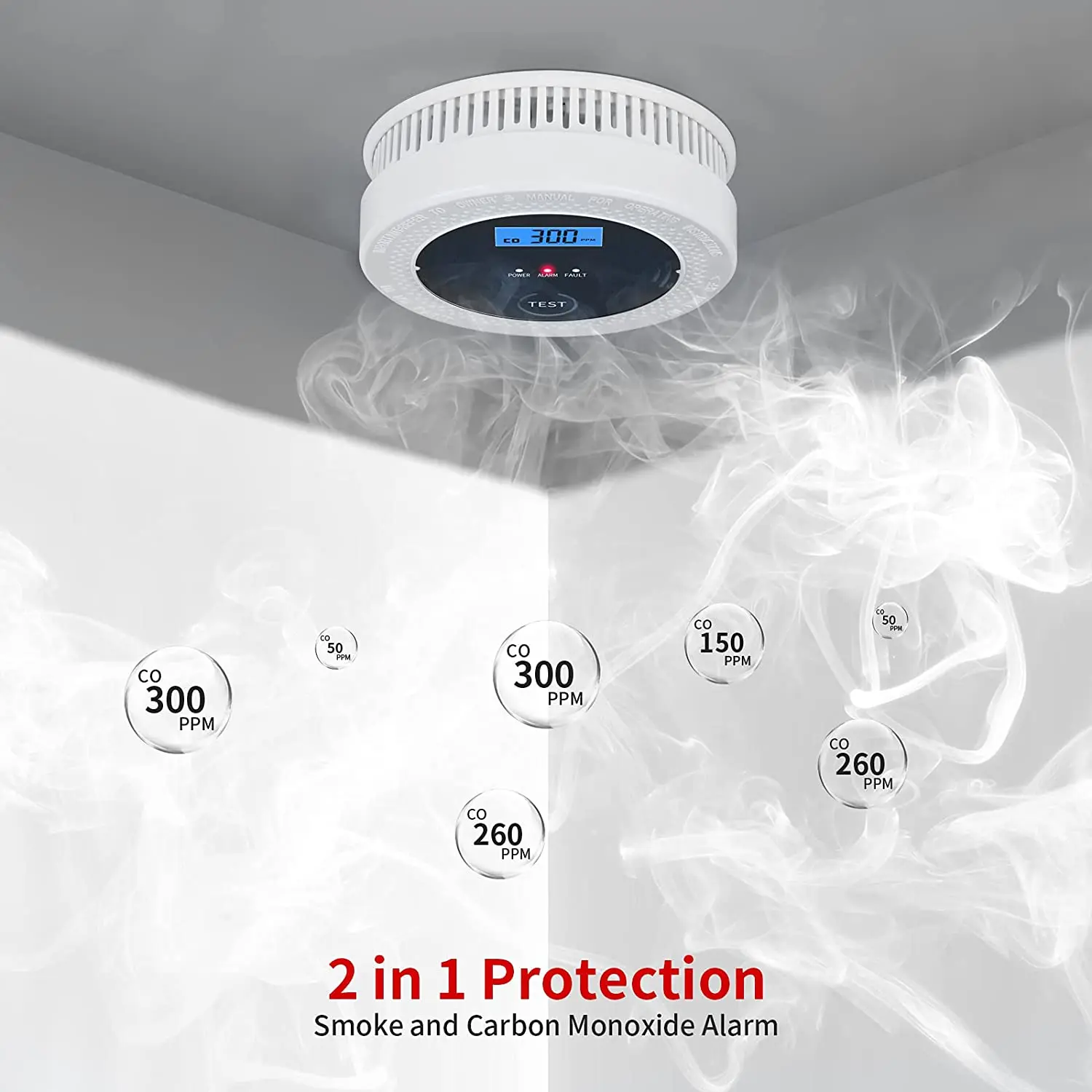 14-year factory latest design smoke and carbon monoxide 2 in 1 home alarm siren
