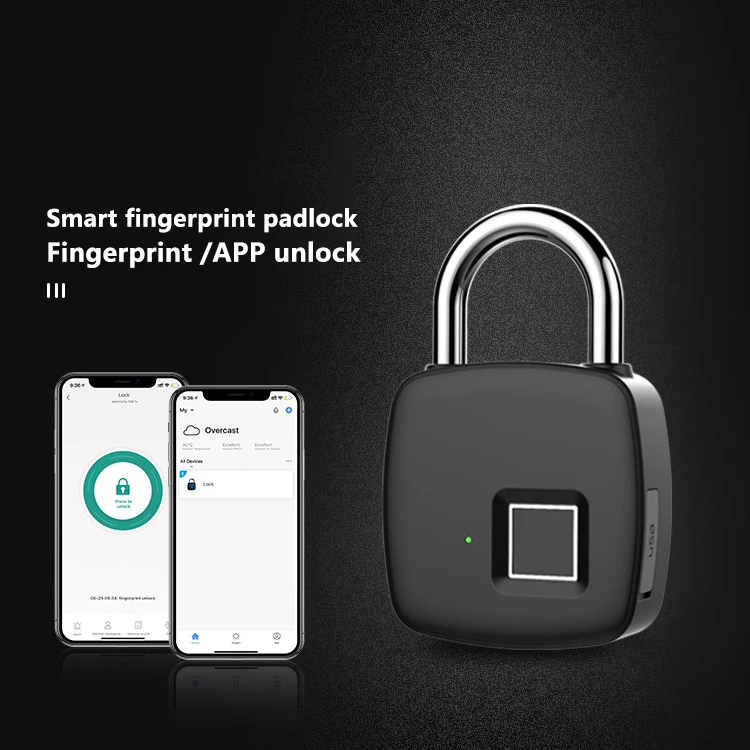 Portable Biometric Usb Rechargeable Security Smart Fingerprint Electronic Padlock for Bags and Luggage