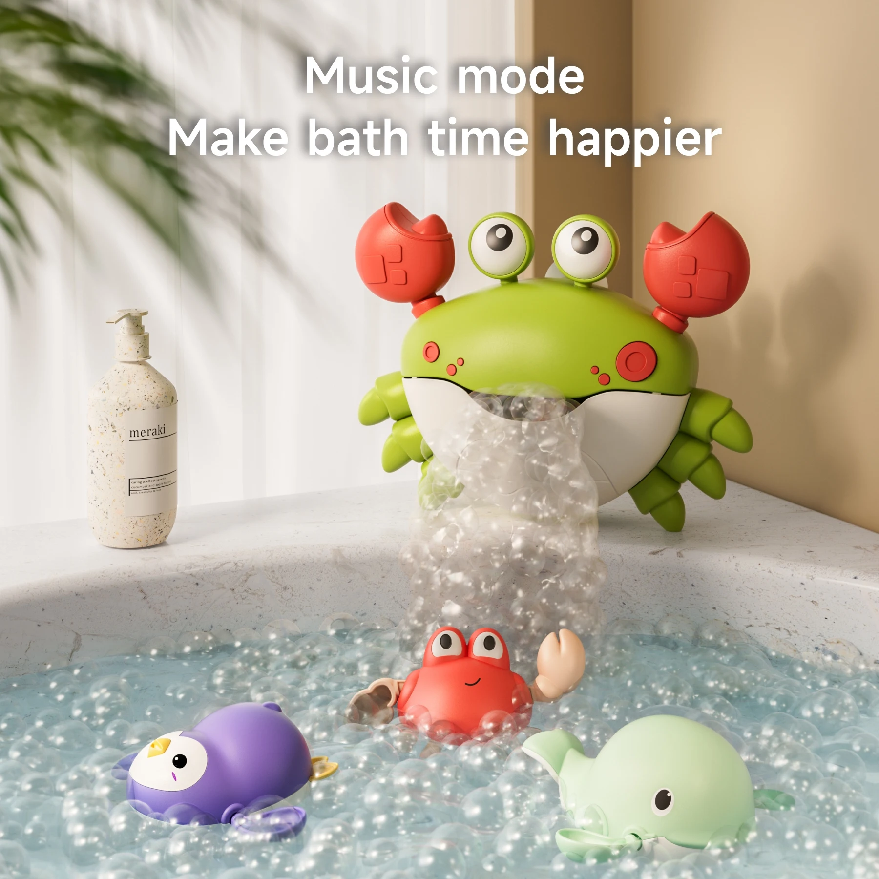 Tumama Kids Bubble Machine Bath Toys Electric Crab Musical Baby Bubble Maker for Toddler with Sensory Soft Wind-up Spinning Toys