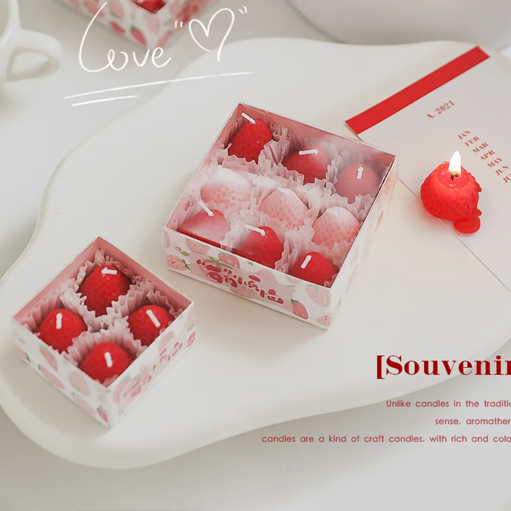 Birthday Gift Luxury Package Scented Pink Red 4 Pack 6 Pack 9 Pack Strawberry Scented Candle Gift Set