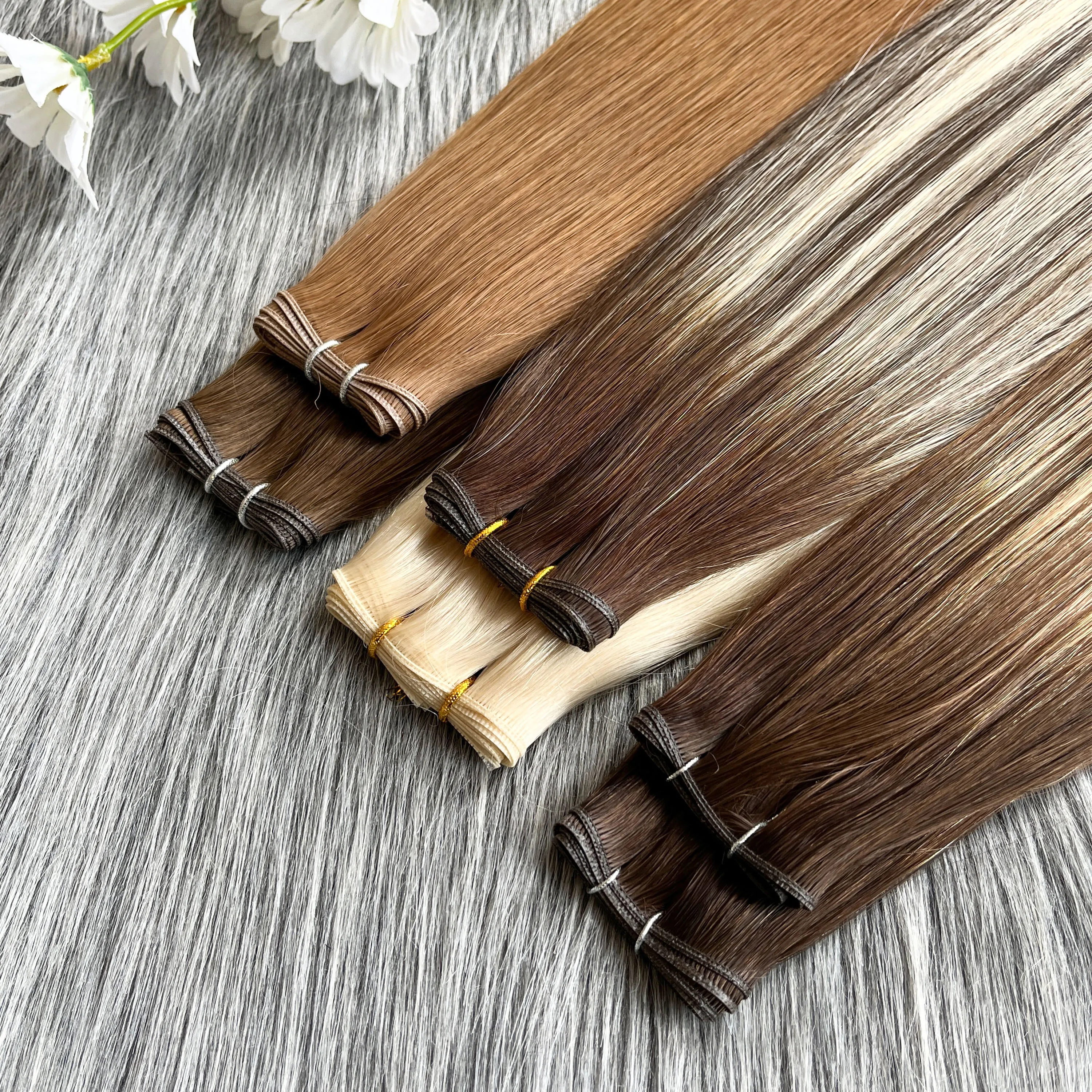 12A double drawn virgin genius weft100% human remy hair extensions russian hair extensions genius weft
