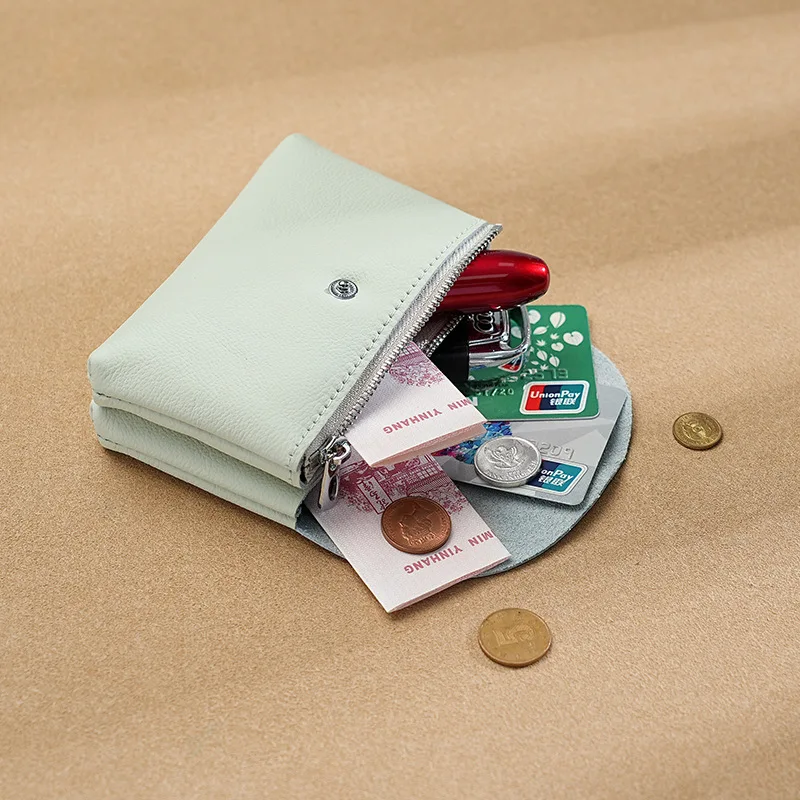 Genuine Leather Men Wallets Women Mini Double Layer ID Credit Card Holders Coin Purse Pouch Storage Bag Short Business Purses