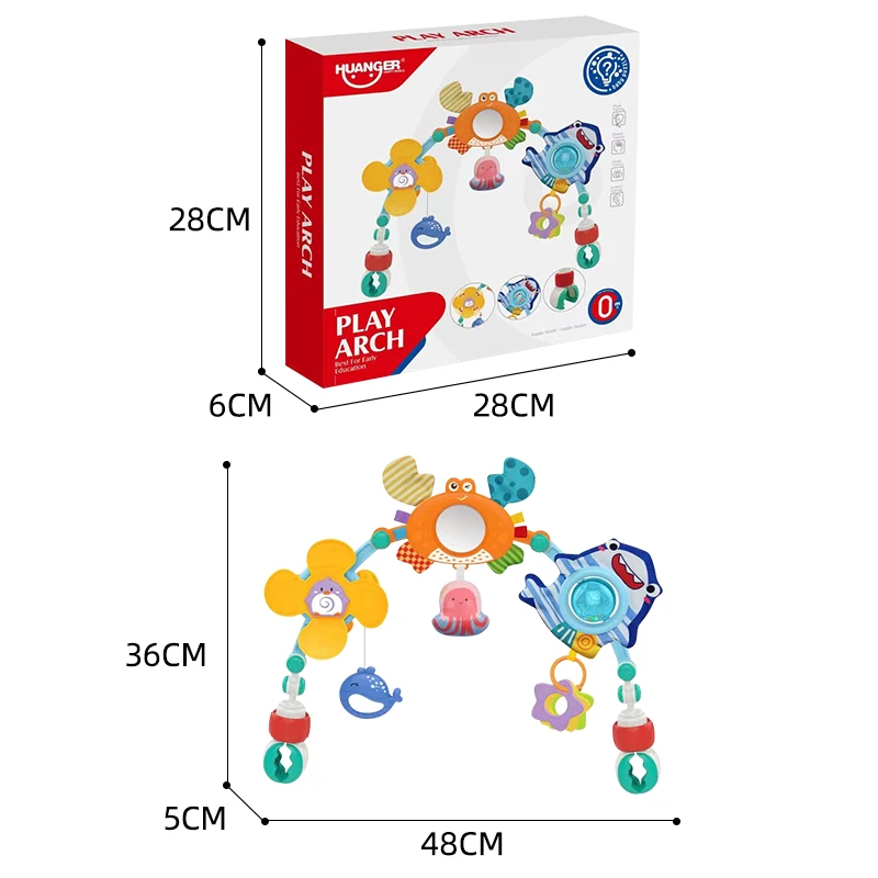 Detachable Baby Bed Stroller Pram Carseat Toys Travel Arch with Mirror and Hanging Squeaky Toys for Baby Crib