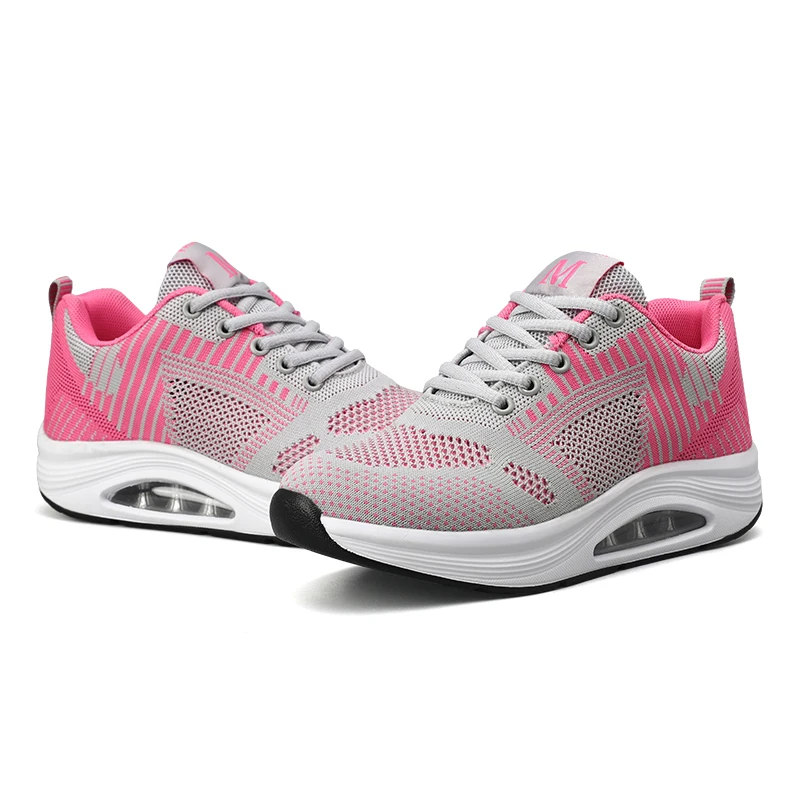 Comfortable breathable mesh walking shoes air cushion night light shoe lace sneakers