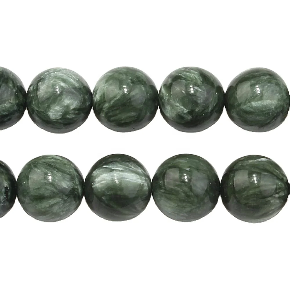 Wholesale natural gemstone 4/6/8/10mm smooth round high quality green seraphinite loose beads for diy jewelry making