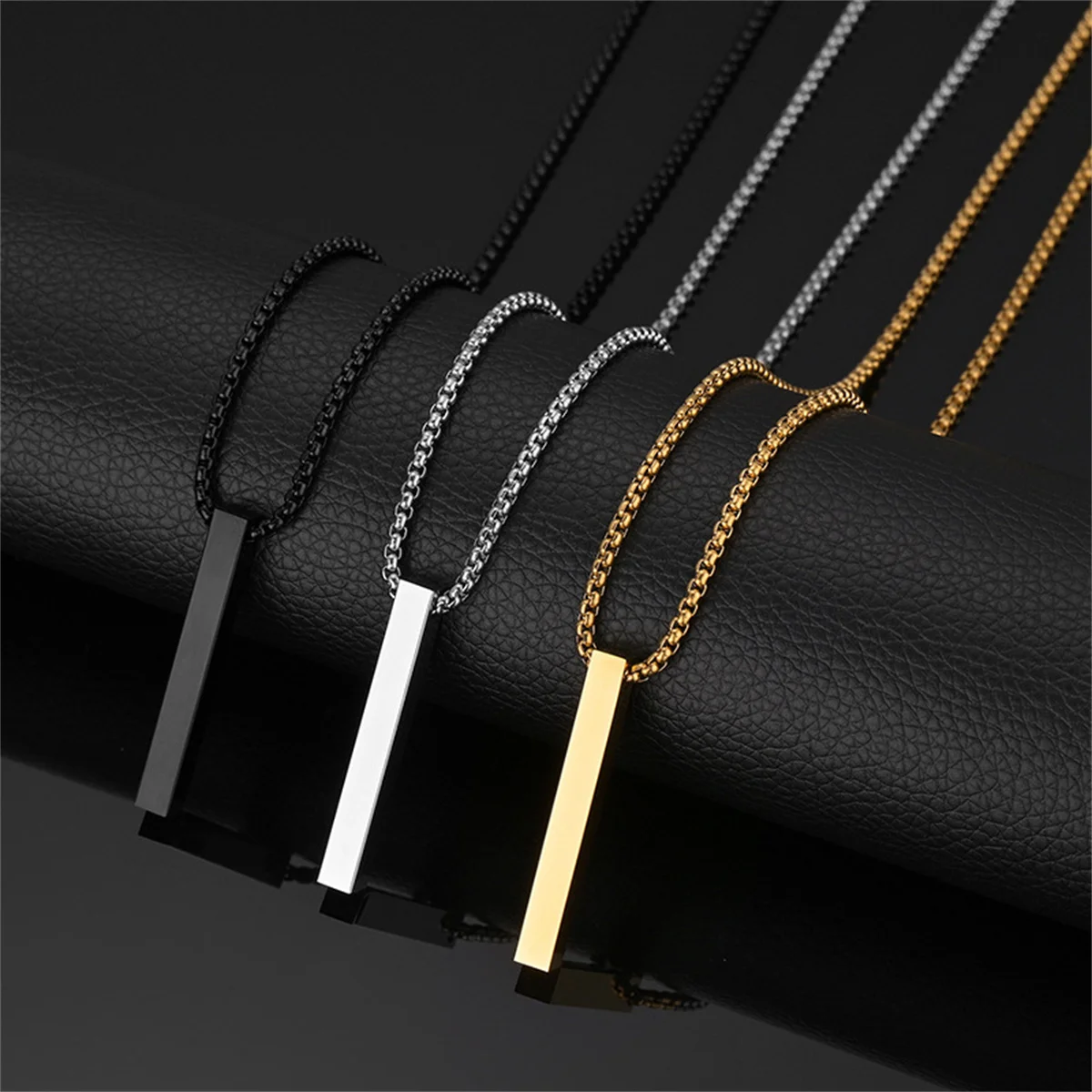 Titanium Steel Simple Chains with Stick Pendant Necklace for Men Trendy Daily Street Neck Accessories 2024 Fashion Jewelry Gifts